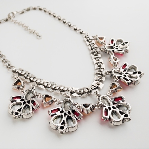 Stella & Dot Callie Statement Necklace Crystal Rhinestone Floral Silver Tone - Picture 14 of 15
